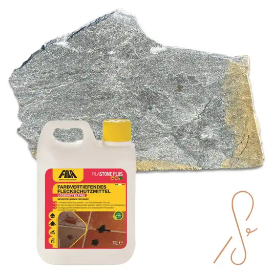 Bundle aus Quarzit Polygonalplatten Deep Sea mit farbvertiefender Imprägnierung