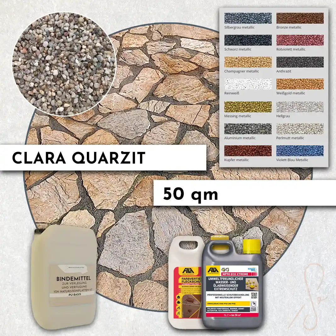 50 qm Terrassenpaket COMPRESA mit Clara Quarzit Natursteinplatten