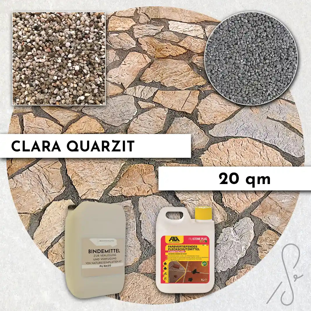 Compresa Clara Quarzit 20 qm, Farbvertiefend Imprägnierung und Colorquarz Fugenmörtel in Aluminium.