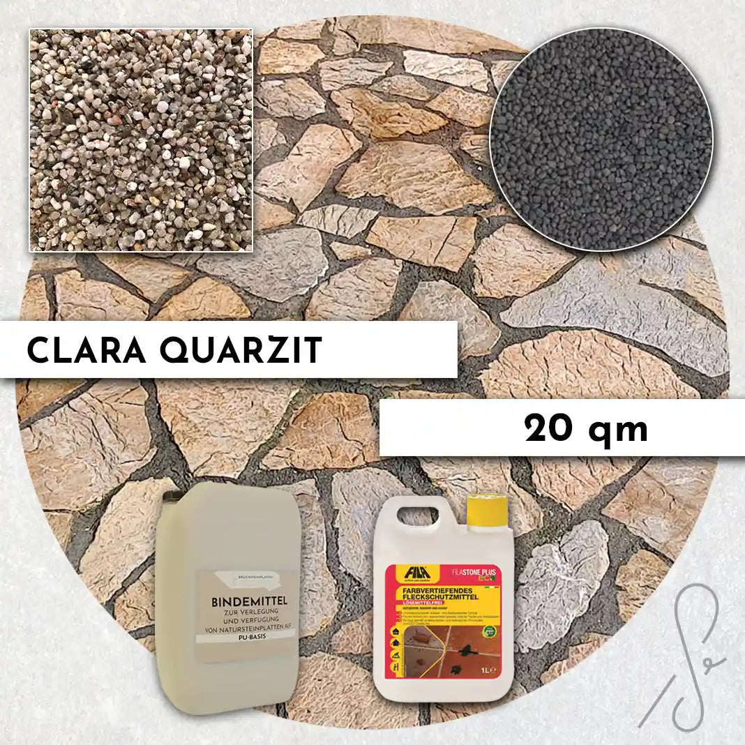 Compresa Clara Quarzit 20 qm, Farbvertiefend Imprägnierung und Colorquarz Fugenmörtel in Anthrazit.