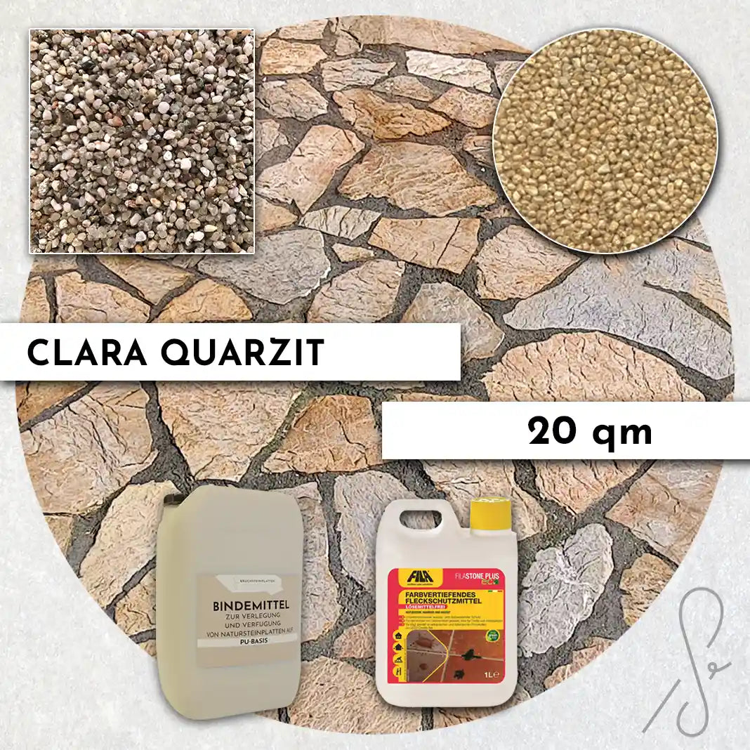 Compresa Clara Quarzit 20 qm, Farbvertiefend Imprägnierung und Colorquarz Fugenmörtel in Champagner.