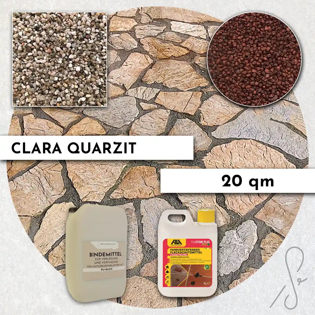 Compresa Clara Quarzit 20 qm, Farbvertiefend Imprägnierung und Colorquarz Fugenmörtel in Kupfer.