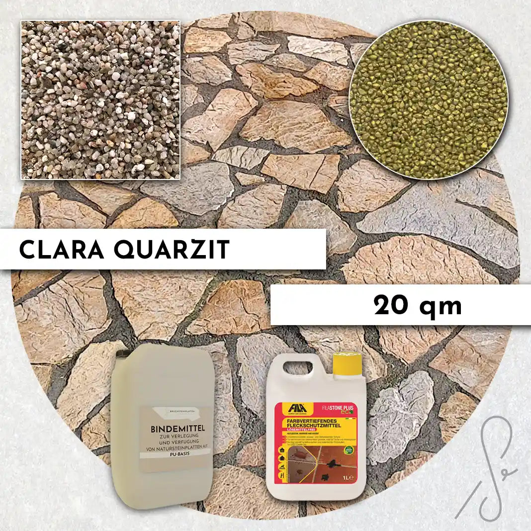 Compresa Clara Quarzit 20 qm, Farbvertiefend Imprägnierung und Colorquarz Fugenmörtel in Messing.