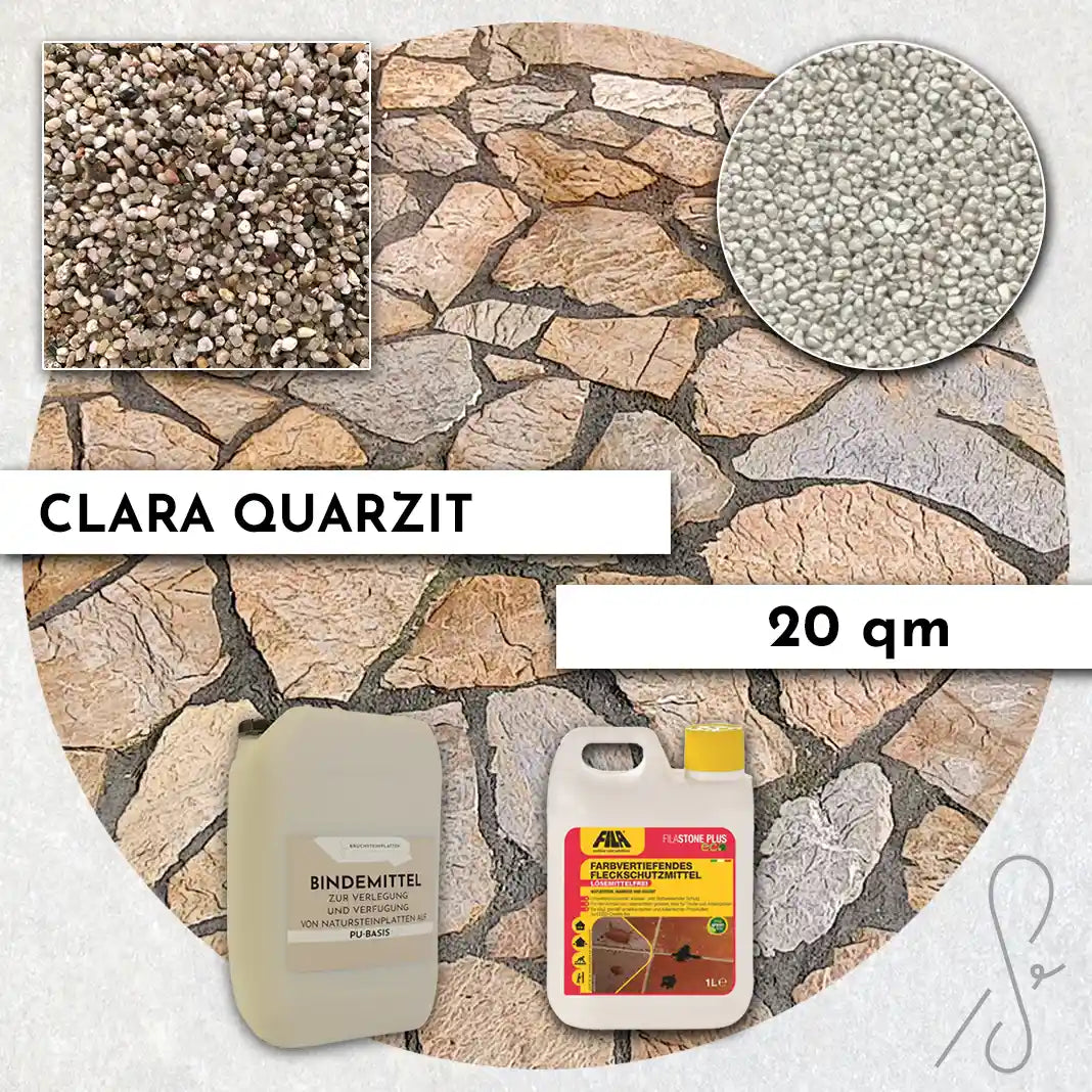 Compresa Clara Quarzit 20 qm, Farbvertiefend Imprägnierung und Colorquarz Fugenmörtel in Perlmutt.