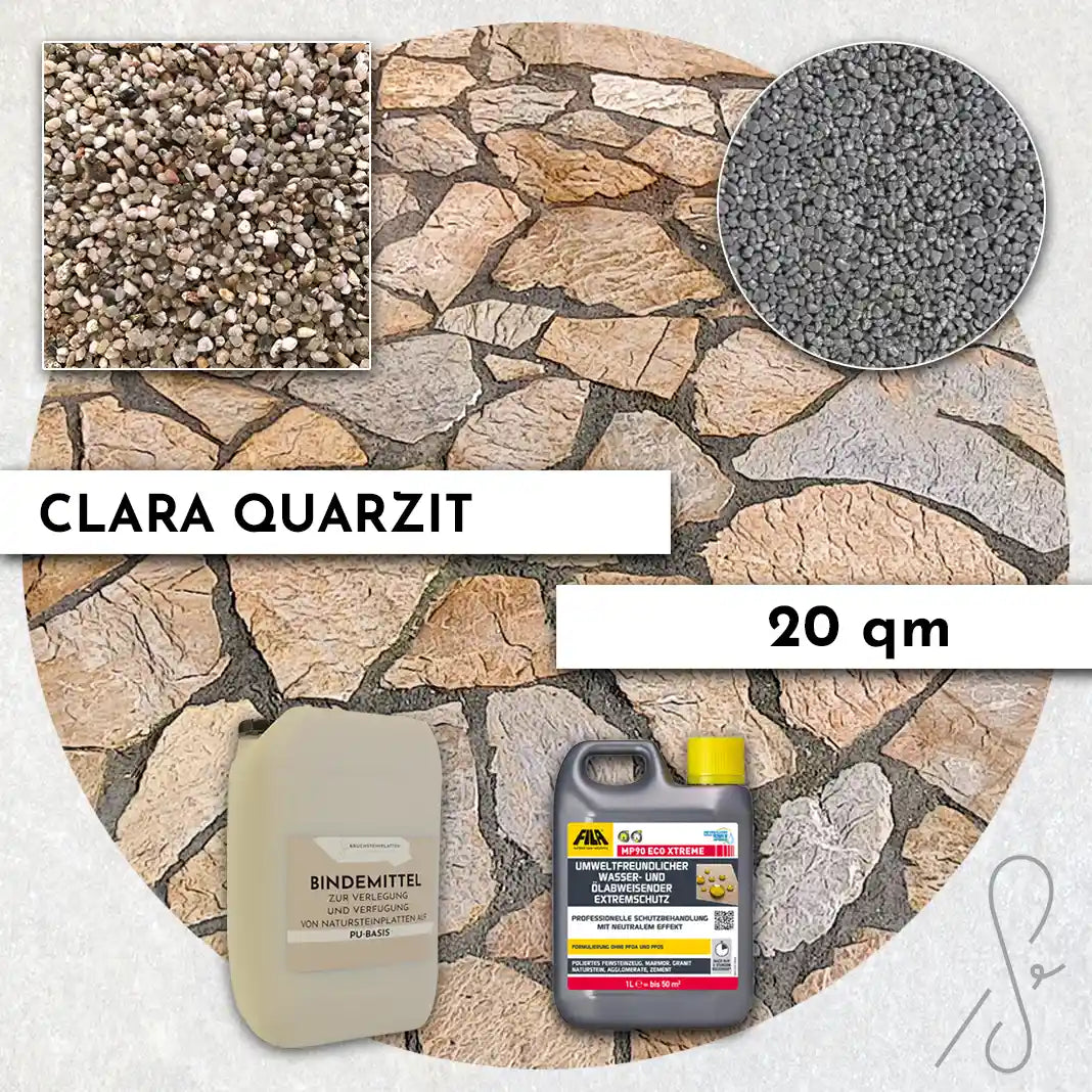 Compresa Clara Quarzit 20 qm, Natureffekt Imprägnierung und Colorquarz Fugenmörtel in Aluminium.