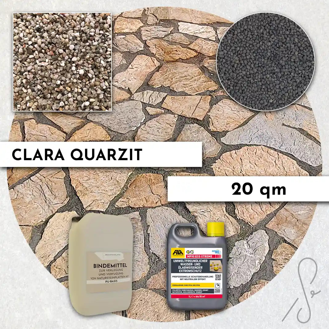 Compresa Clara Quarzit 20 qm, Farbvertiefend Imprägnierung und Colorquarz Fugenmörtel in Anthrazit.