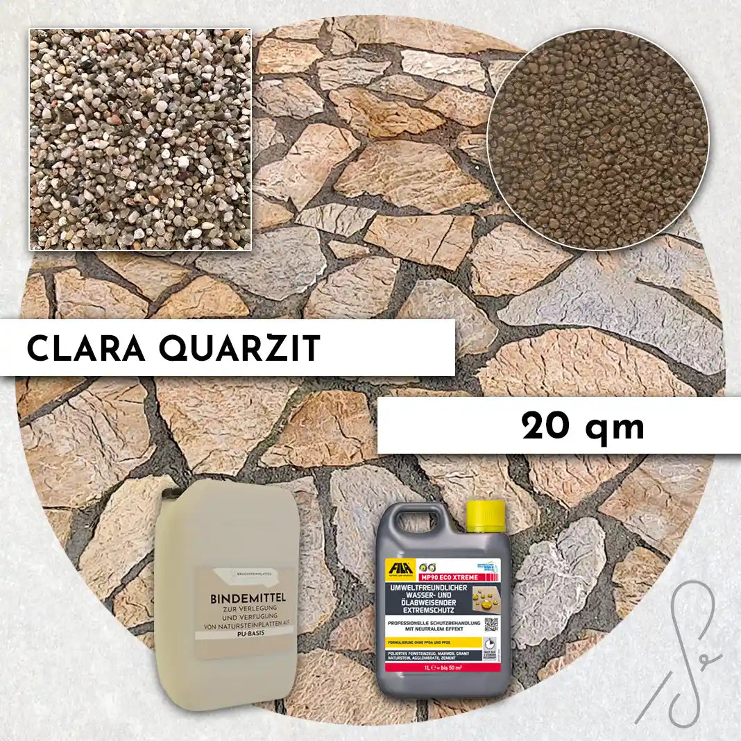 Compresa Clara Quarzit 20 qm, Natureffekt Imprägnierung und Colorquarz Fugenmörtel in Bronze Metallic.