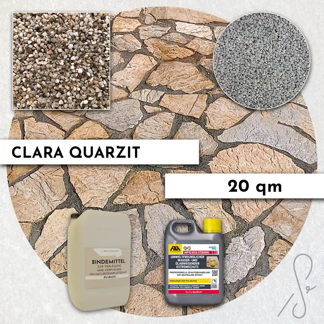 Compresa Clara Quarzit 20 qm, Natureffekt Imprägnierung und Colorquarz Fugenmörtel in Hellgrau.