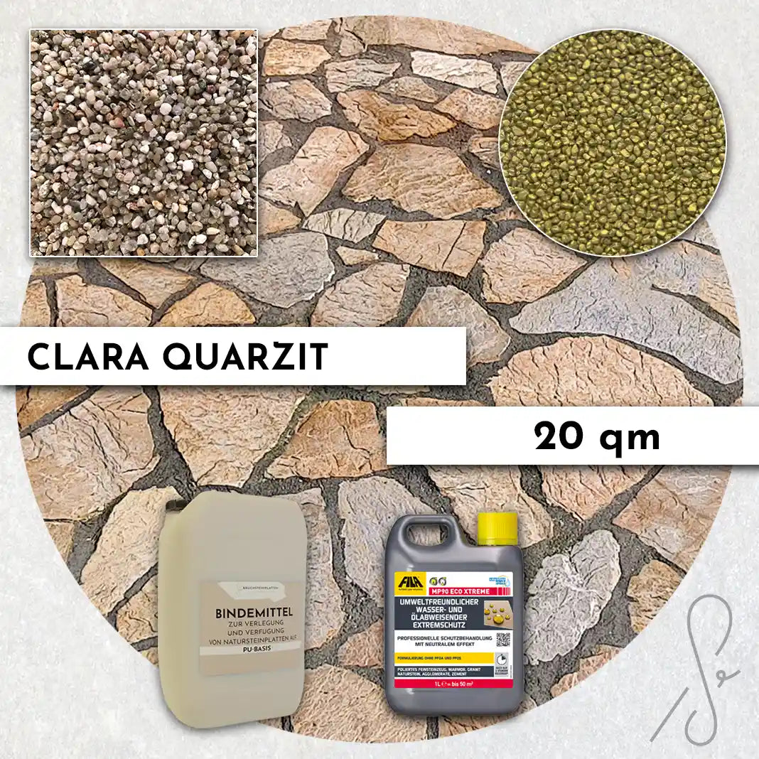 Compresa Clara Quarzit 20 qm, Natureffekt Imprägnierung und Colorquarz Fugenmörtel in Messing.