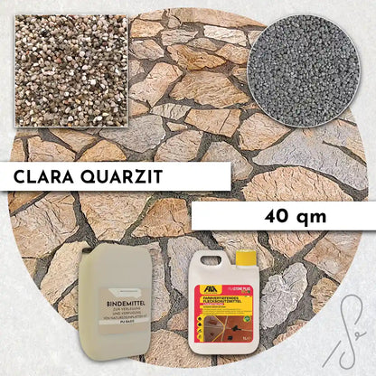 Compresa Clara Quarzit 40 qm, Farbvertiefend Imprägnierung und Colorquarz Fugenmörtel in Aluminium.