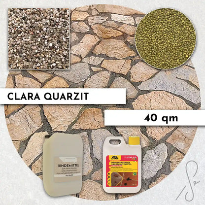 Compresa Clara Quarzit 40 qm, Farbvertiefend Imprägnierung und Colorquarz Fugenmörtel in Messing.