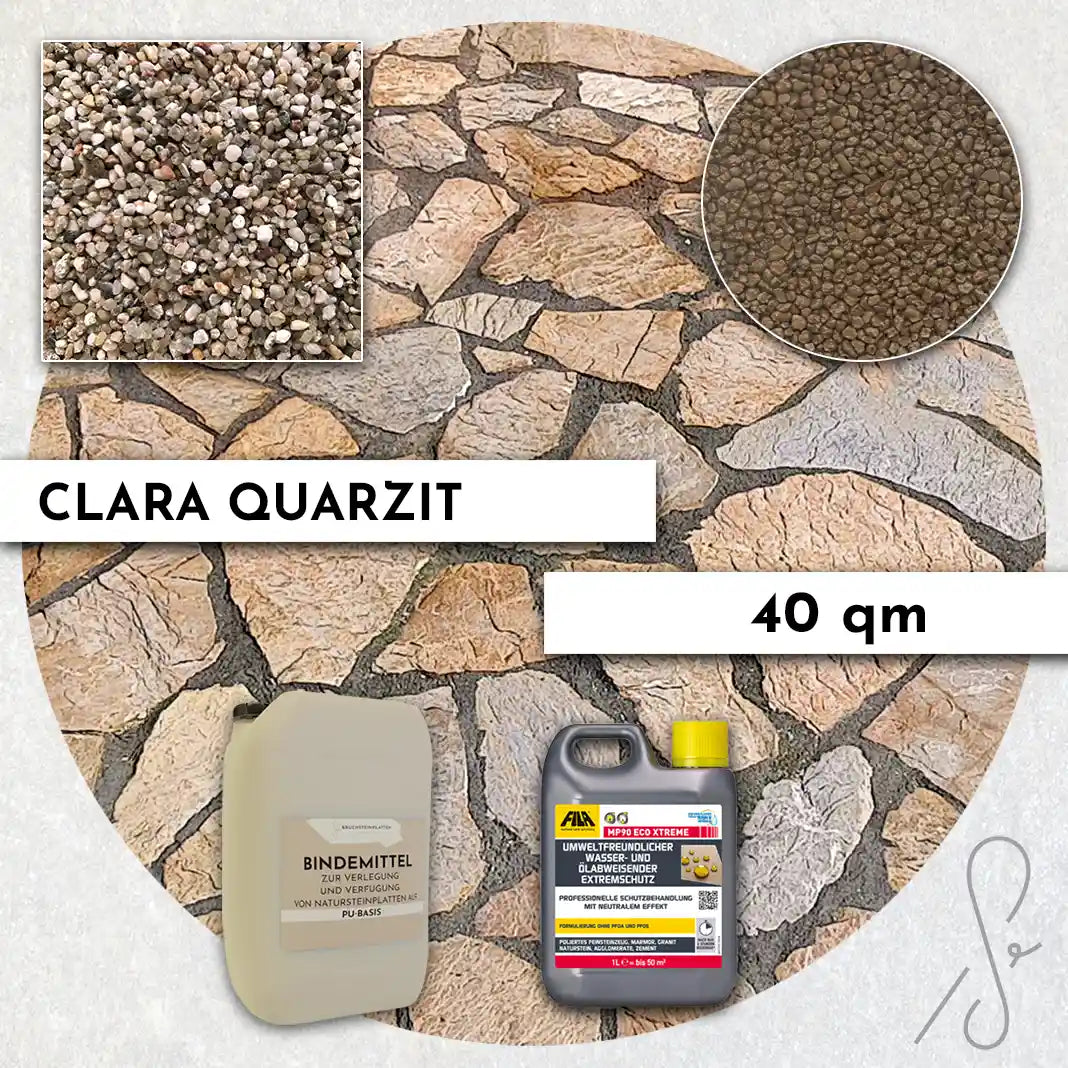 Compresa Clara Quarzit 40 qm, Natureffekt Imprägnierung und Colorquarz Fugenmörtel in Bronze Metallic.