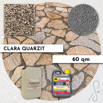 Compresa Clara Quarzit 60 qm, Natureffekt Imprägnierung und Colorquarz Fugenmörtel in Aluminium.