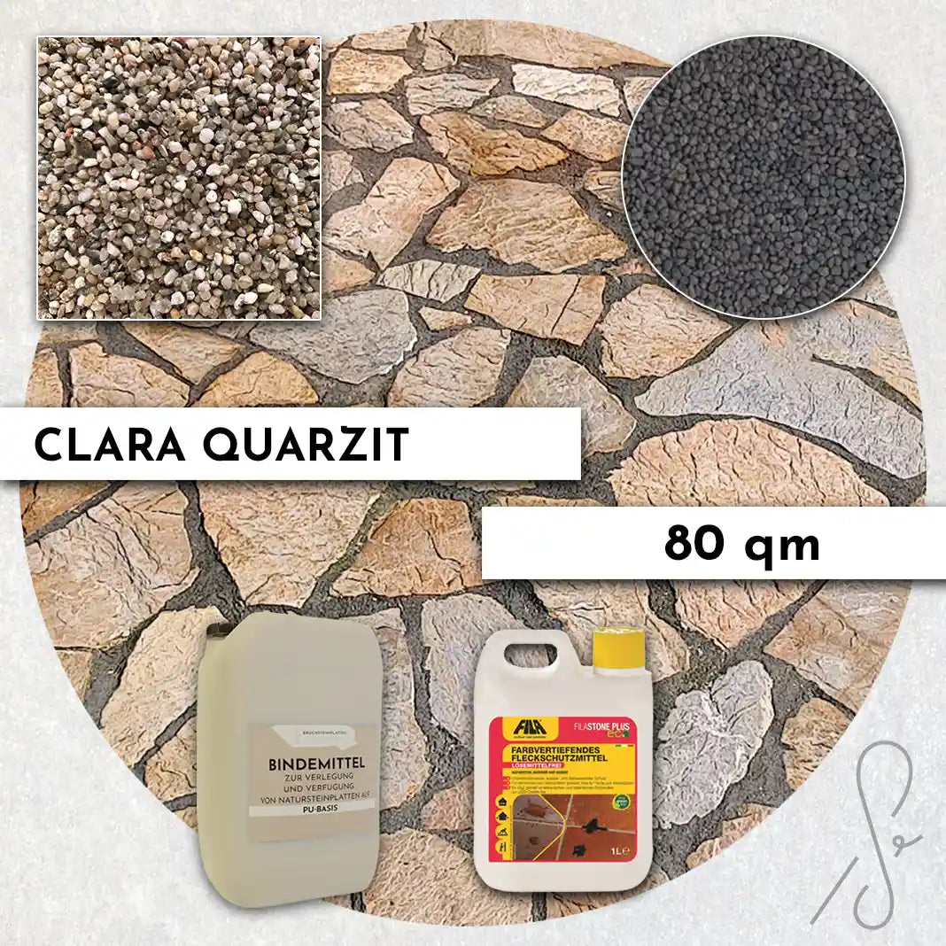 Compresa Clara Quarzit 80 qm, farbvertiefende Imprägnierung und Colorquarz Fugenmörtel in Anthrazit.