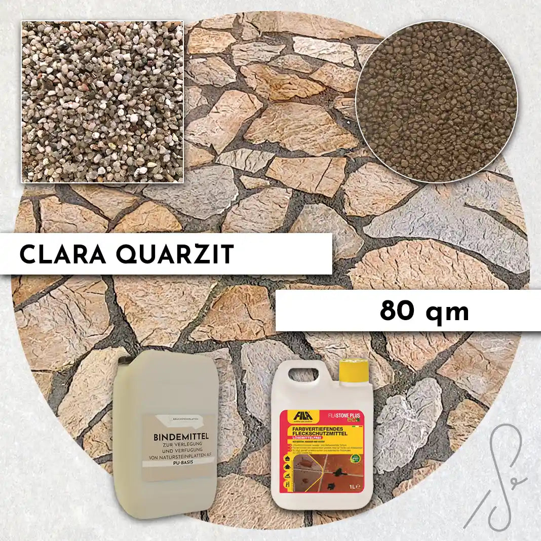 Compresa Clara Quarzit 80 qm, farbvertiefende Imprägnierung und Colorquarz Fugenmörtel in Bronze Metallic.