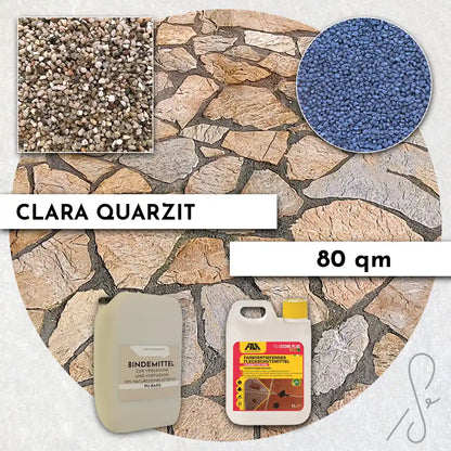Compresa Clara Quarzit 80 qm, farbvertiefende Imprägnierung und Colorquarz Fugenmörtel in Violettblau Metallic.