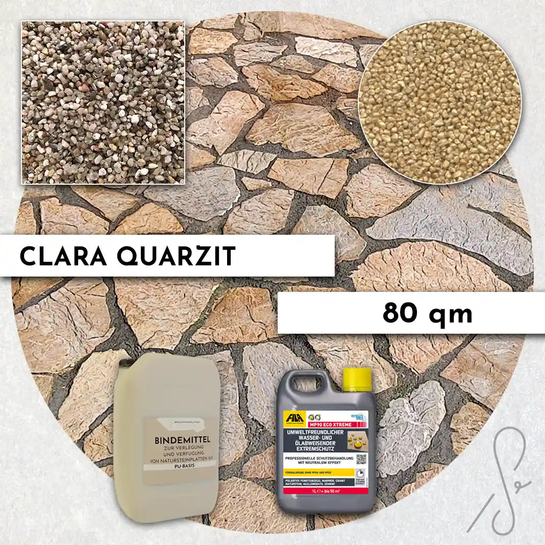 Compresa Clara Quarzit 80 qm, Natureffekt Imprägnierung und Colorquarz Fugenmörtel in Champagner.