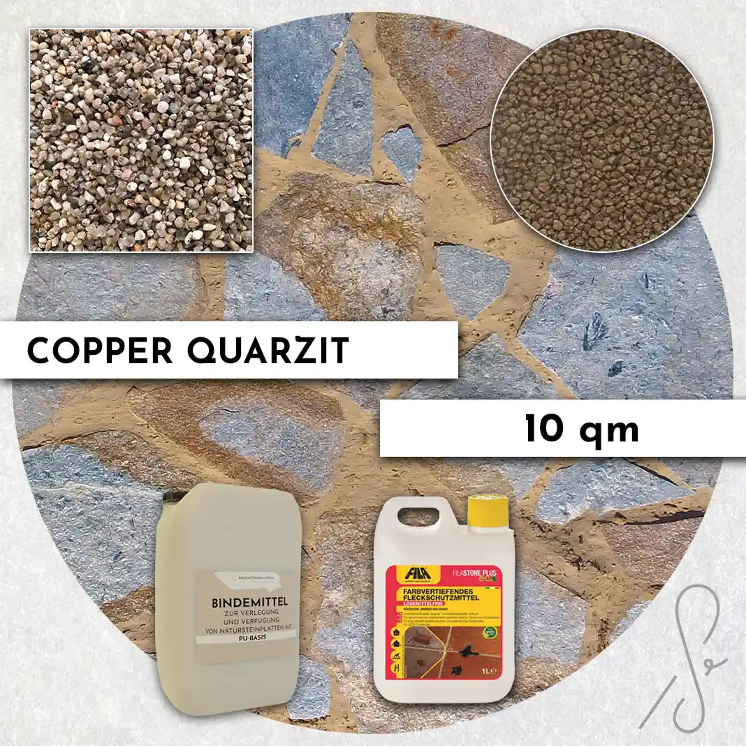 20 m² Terrassepakke COMPRESA med Copper Quarzit naturstenplader