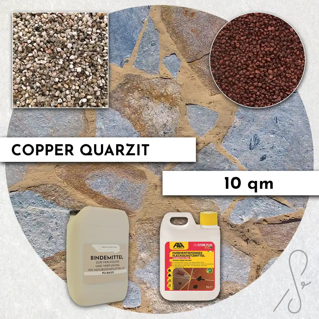 20 m² Terrassepakke COMPRESA med Copper Quarzit naturstenplader