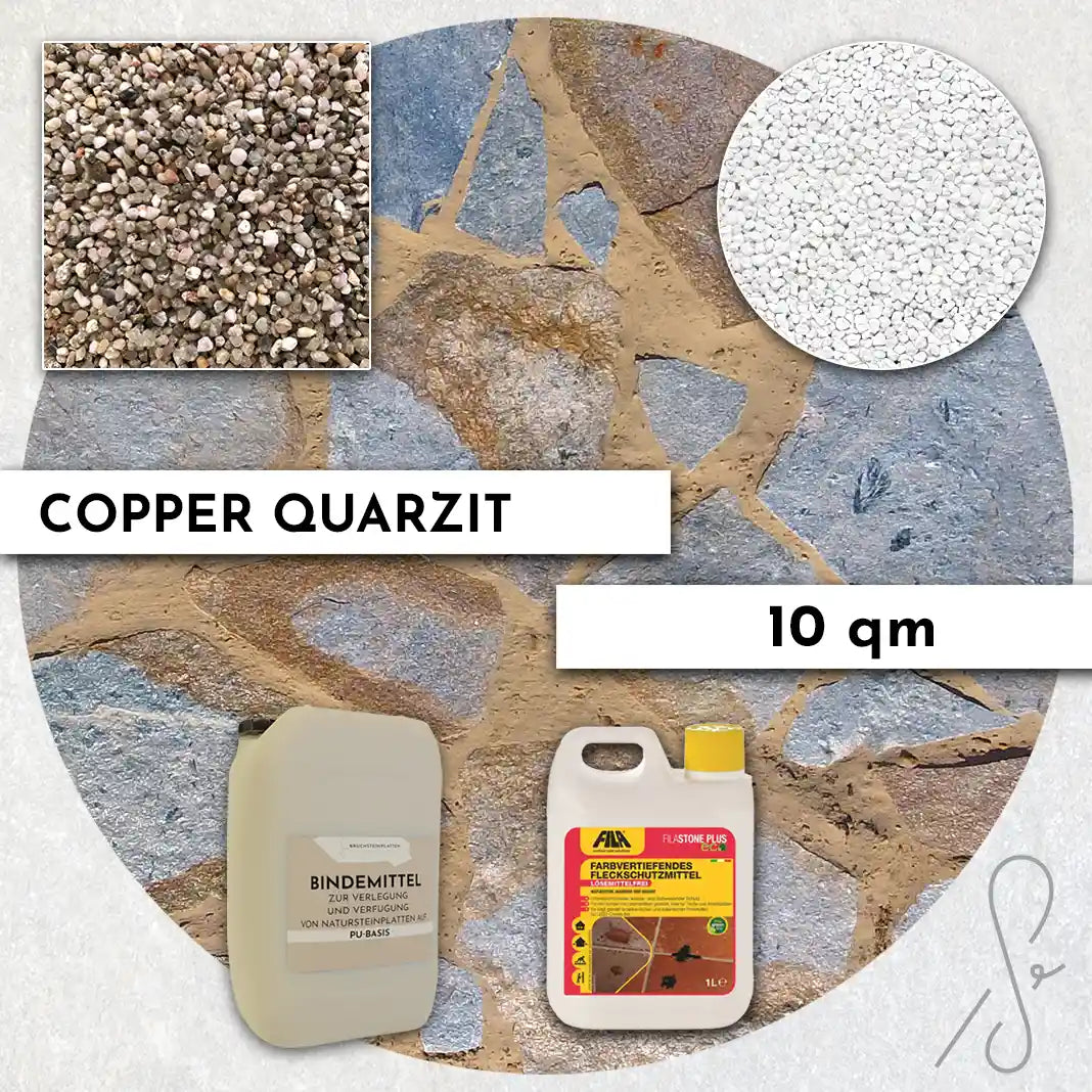 20 m² Terrassepakke COMPRESA med Copper Quarzit naturstenplader