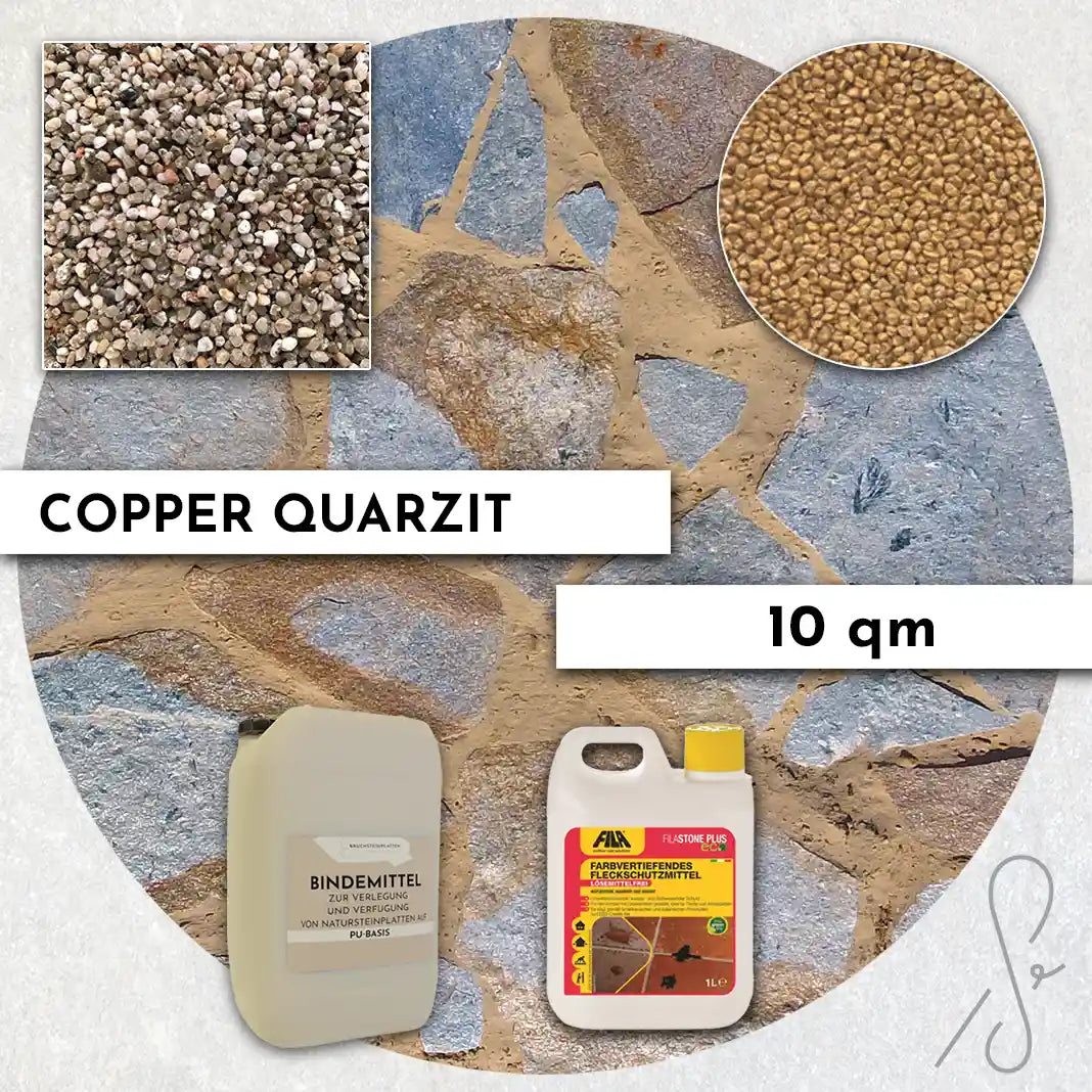 20 m² Terrassepakke COMPRESA med Copper Quarzit naturstenplader