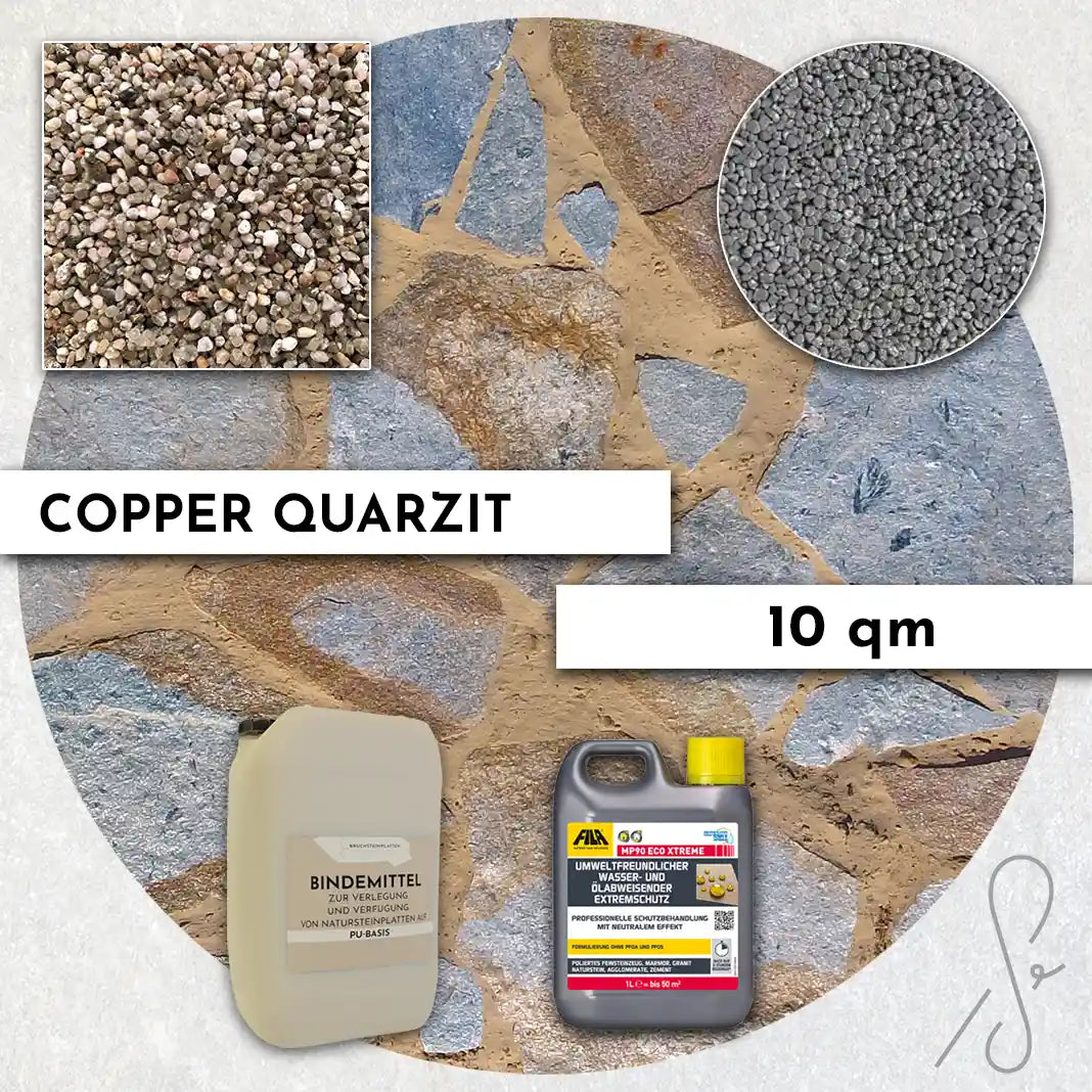 20 m² Terrassepakke COMPRESA med Copper Quarzit naturstenplader