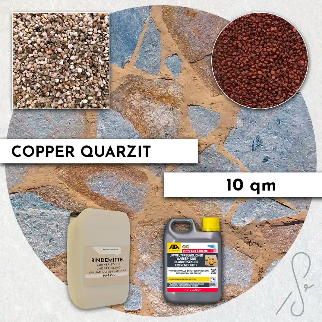 20 m² Terrassepakke COMPRESA med Copper Quarzit naturstenplader