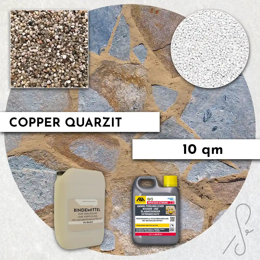 20 m² Terrassepakke COMPRESA med Copper Quarzit naturstenplader