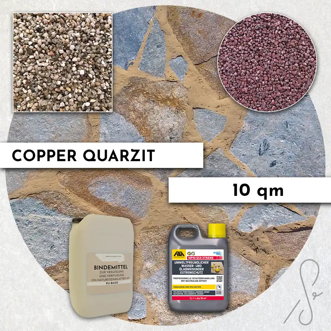 20 m² Terrassepakke COMPRESA med Copper Quarzit naturstenplader