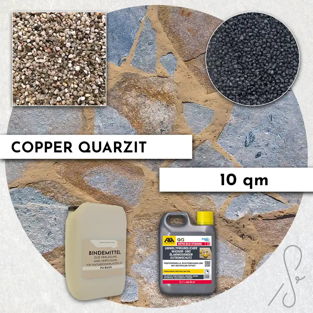 20 m² Terrassepakke COMPRESA med Copper Quarzit naturstenplader