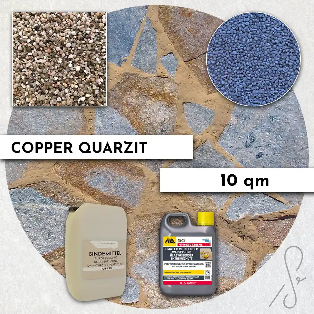 20 m² Terrassepakke COMPRESA med Copper Quarzit naturstenplader