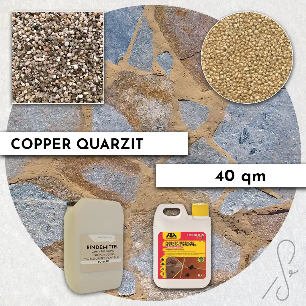 40 m² Terrassenpaket COMPRESA mit Copper Quarzit Natursteinplatten