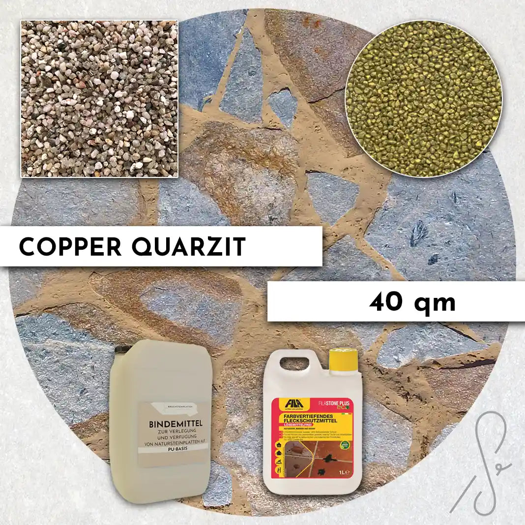 40 m² Terrassenpaket COMPRESA mit Copper Quarzit Natursteinplatten