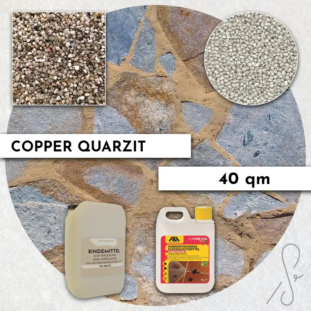 40 m² Terrassenpaket COMPRESA mit Copper Quarzit Natursteinplatten