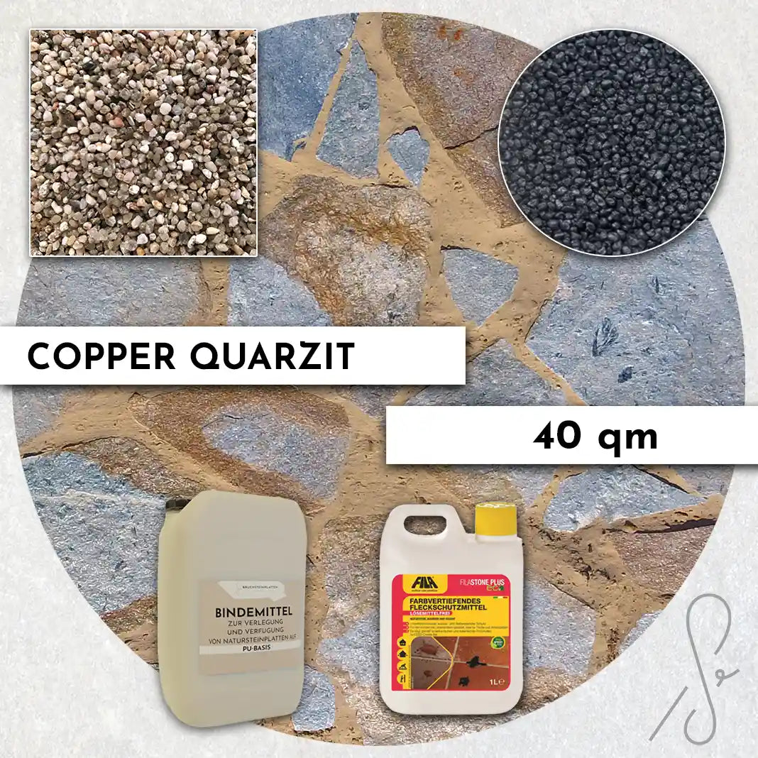 40 m² Terrassenpaket COMPRESA mit Copper Quarzit Natursteinplatten