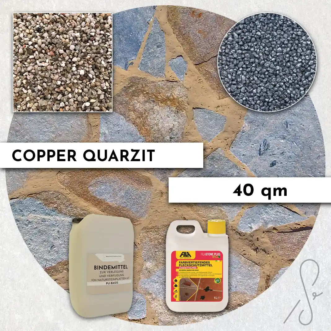 40 m² Terrassenpaket COMPRESA mit Copper Quarzit Natursteinplatten