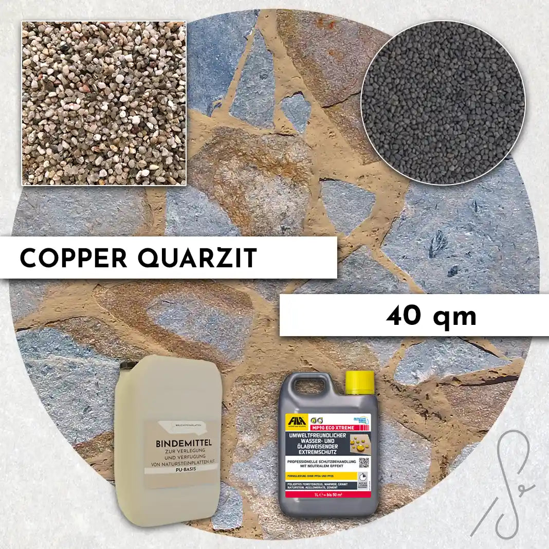 40 m² Terrassenpaket COMPRESA mit Copper Quarzit Natursteinplatten