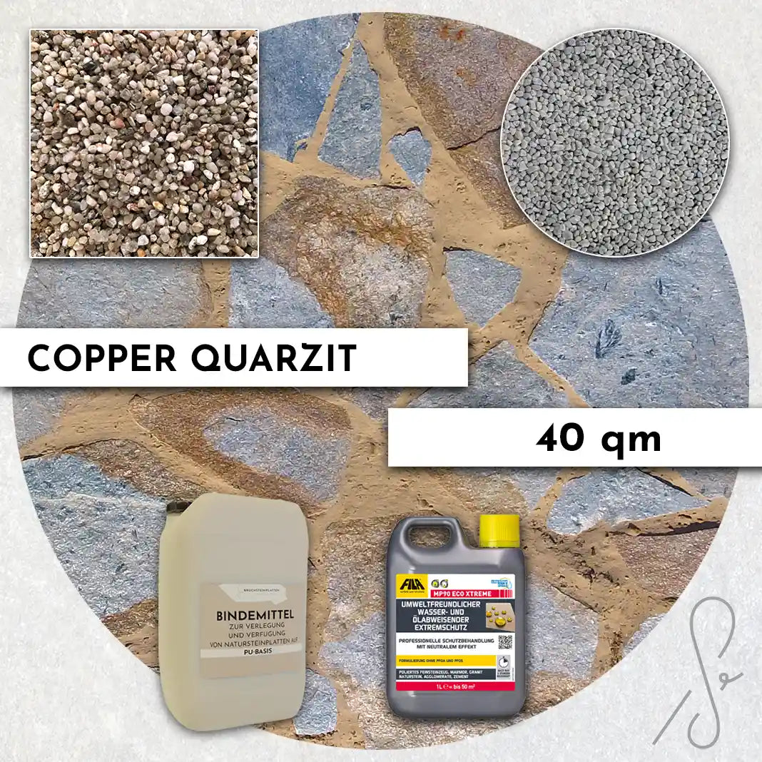 40 m² Terrassenpaket COMPRESA mit Copper Quarzit Natursteinplatten