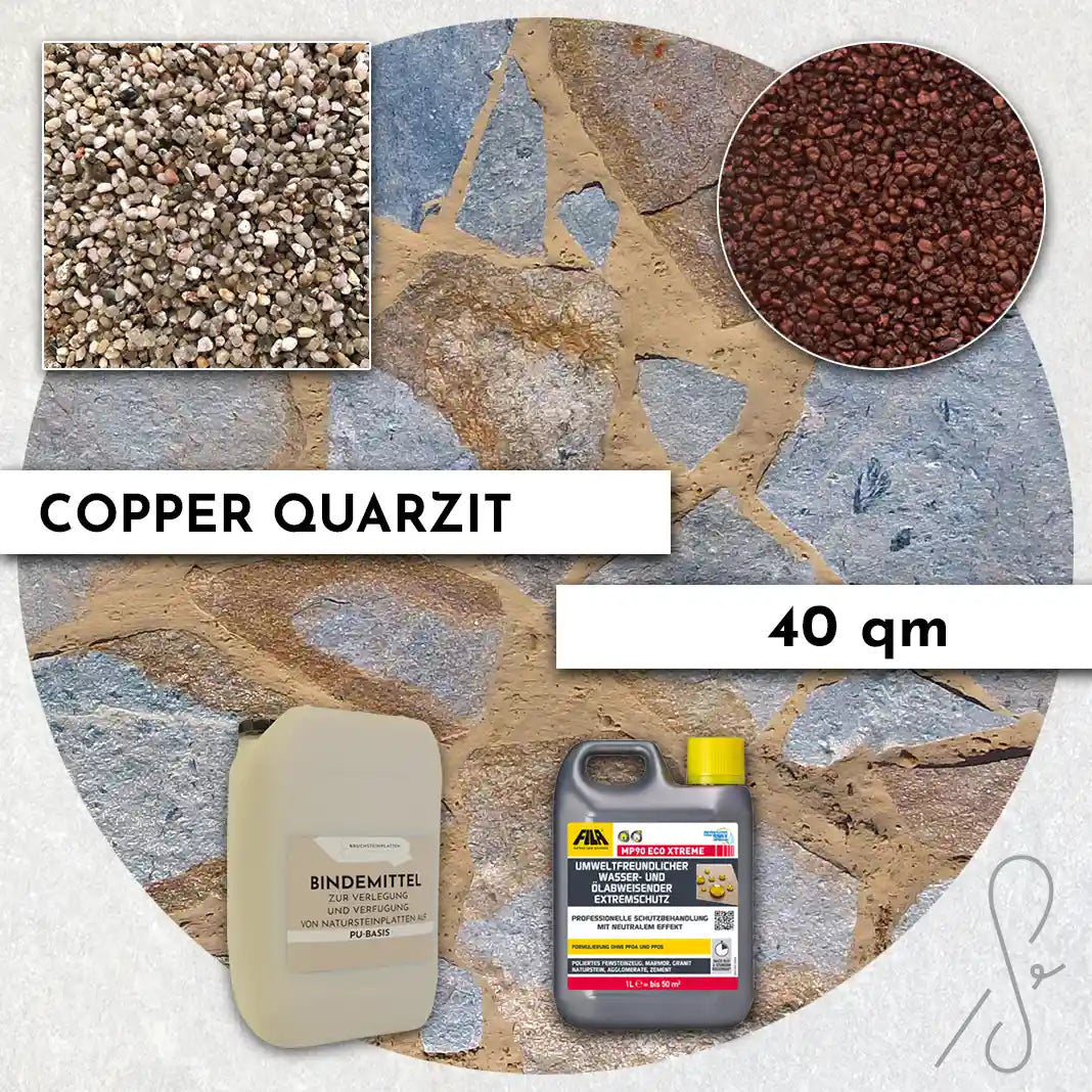 40 m² Terrassenpaket COMPRESA mit Copper Quarzit Natursteinplatten