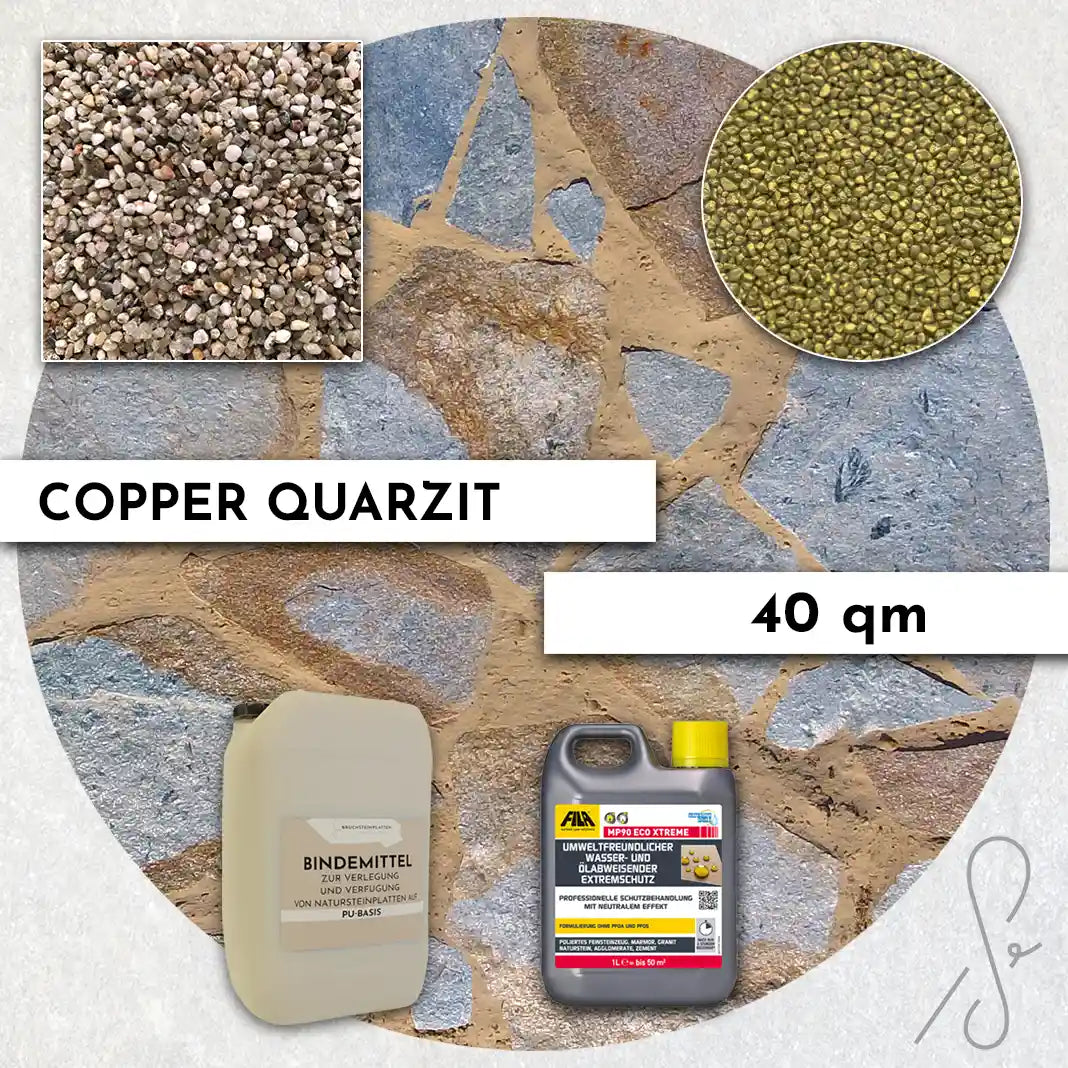 40 m² Terrassenpaket COMPRESA mit Copper Quarzit Natursteinplatten