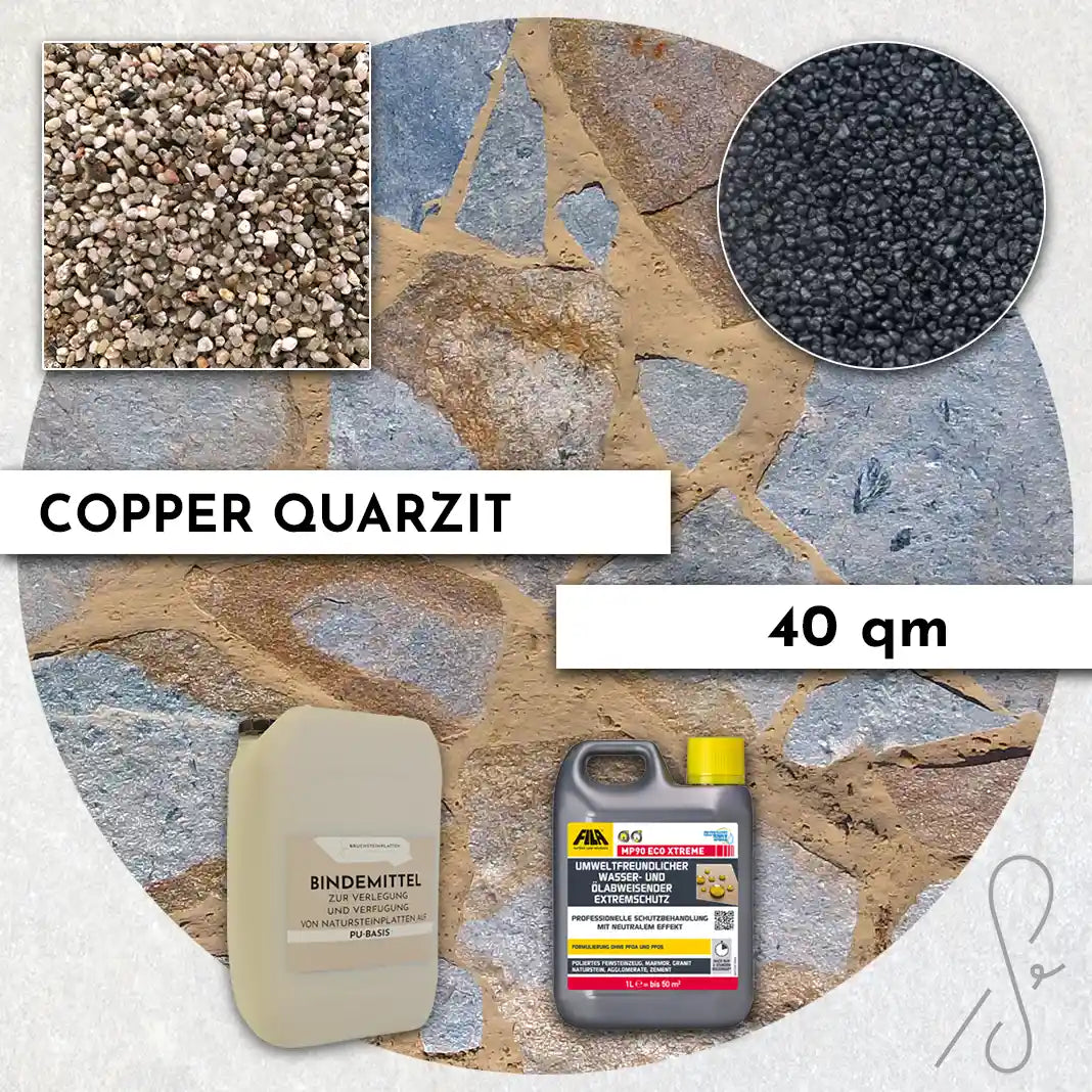 40 m² Terrassenpaket COMPRESA mit Copper Quarzit Natursteinplatten