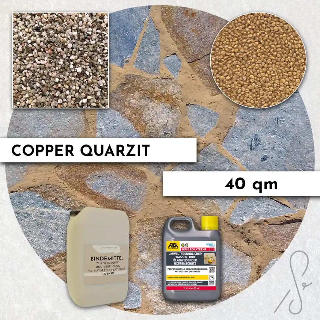 40 m² Terrassenpaket COMPRESA mit Copper Quarzit Natursteinplatten