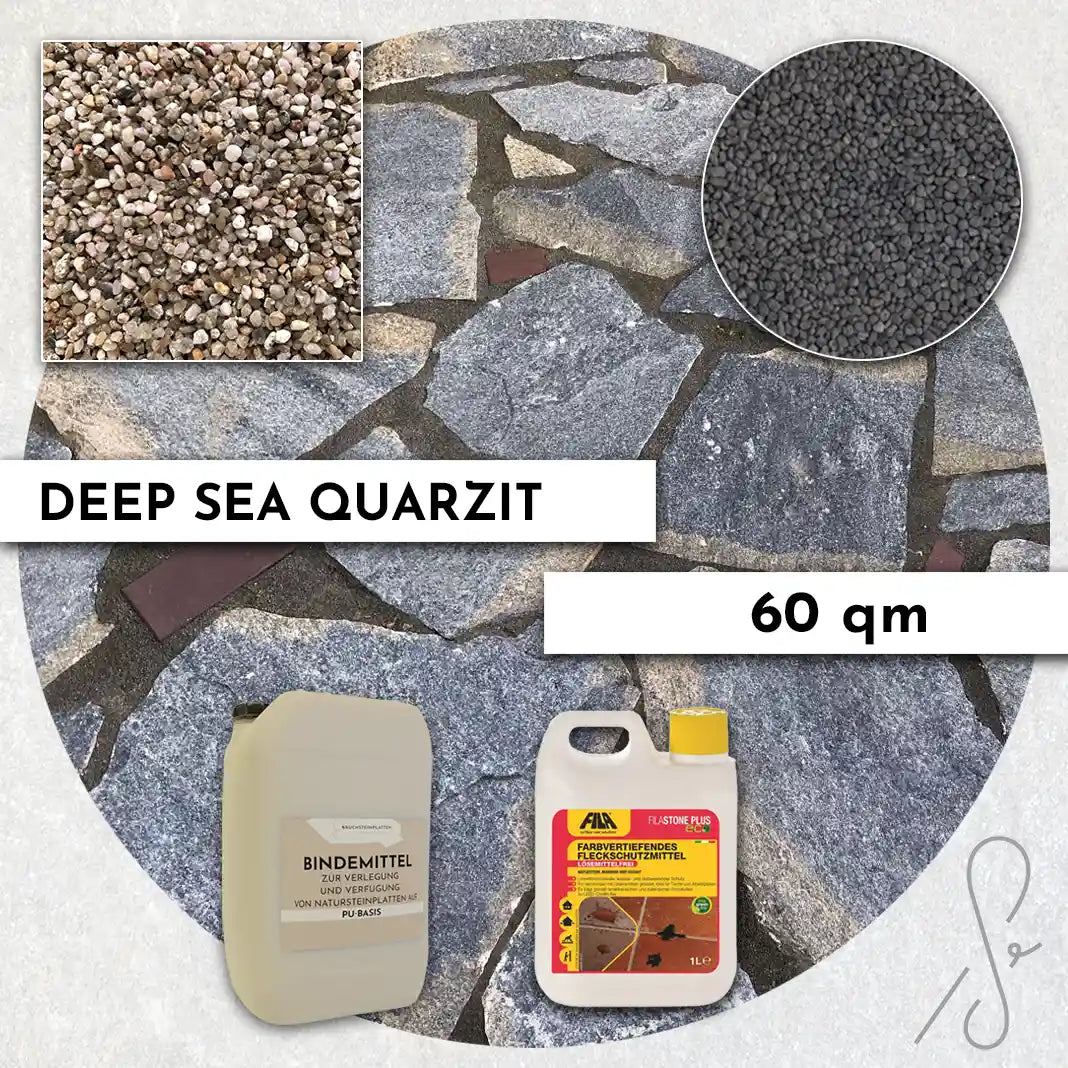 60 m² COMPRESA terraspakket met Deep Sea kwartsiettegels