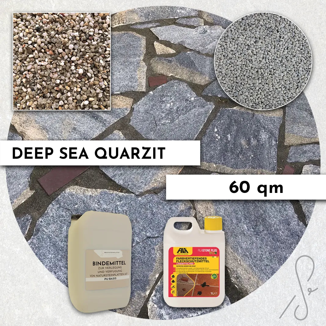 60 m² COMPRESA terraspakket met Deep Sea kwartsiettegels