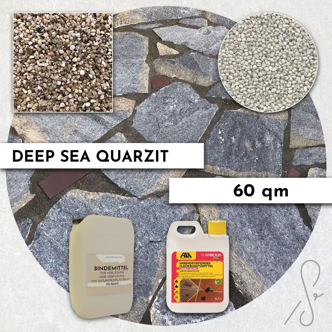 60 m² COMPRESA terraspakket met Deep Sea kwartsiettegels