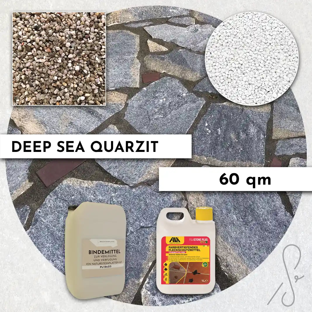 60 m² COMPRESA terraspakket met Deep Sea kwartsiettegels