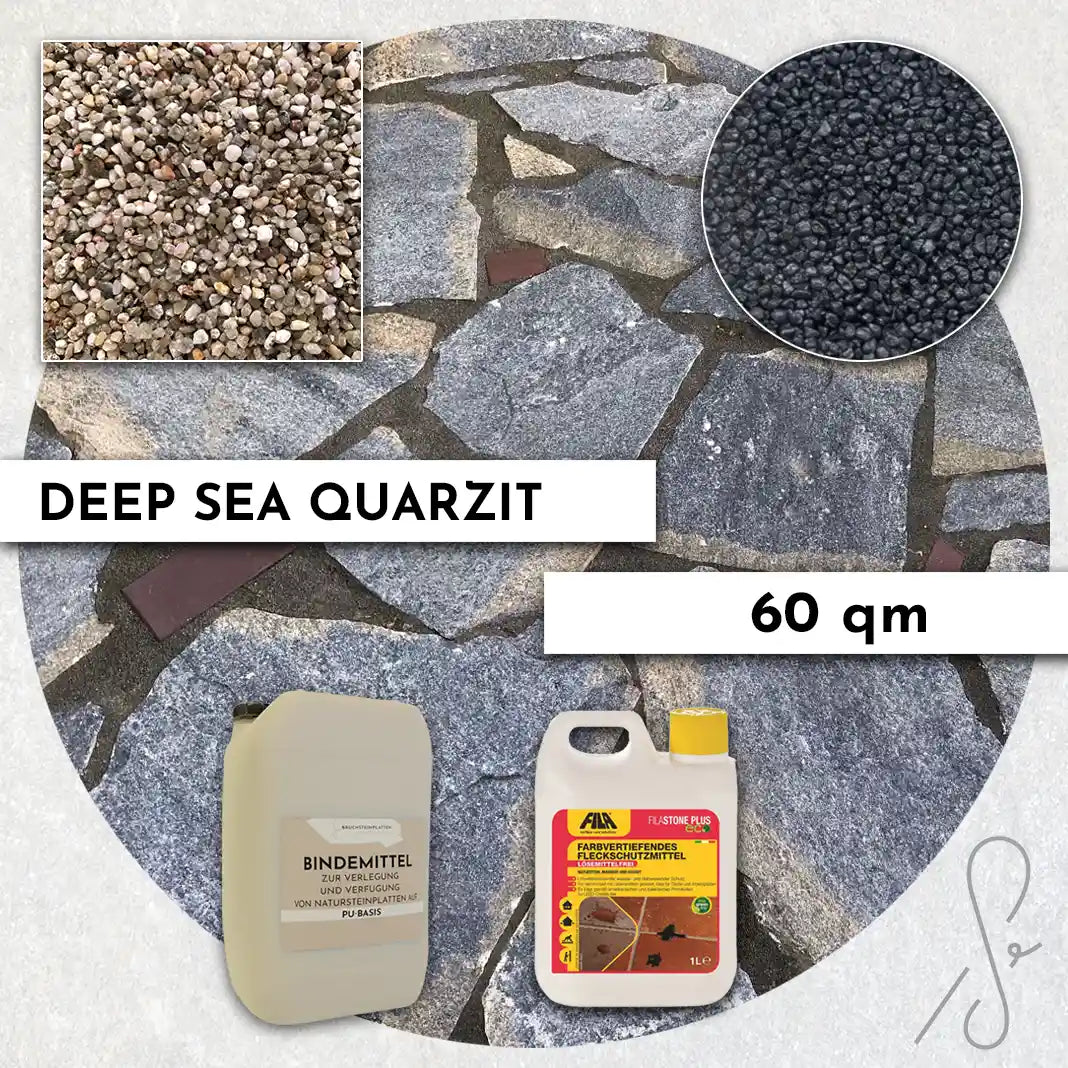 60 m² COMPRESA terraspakket met Deep Sea kwartsiettegels