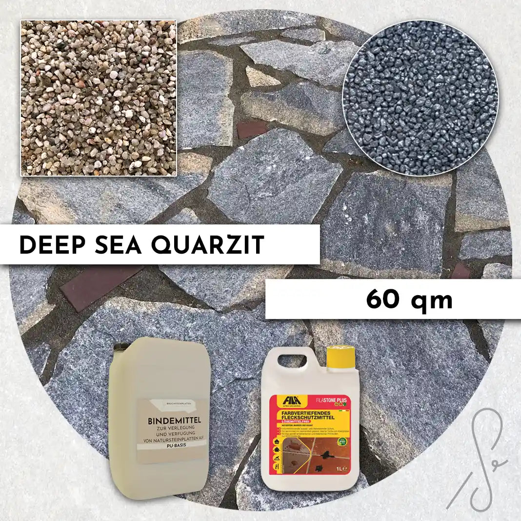 60 m² COMPRESA terraspakket met Deep Sea kwartsiettegels