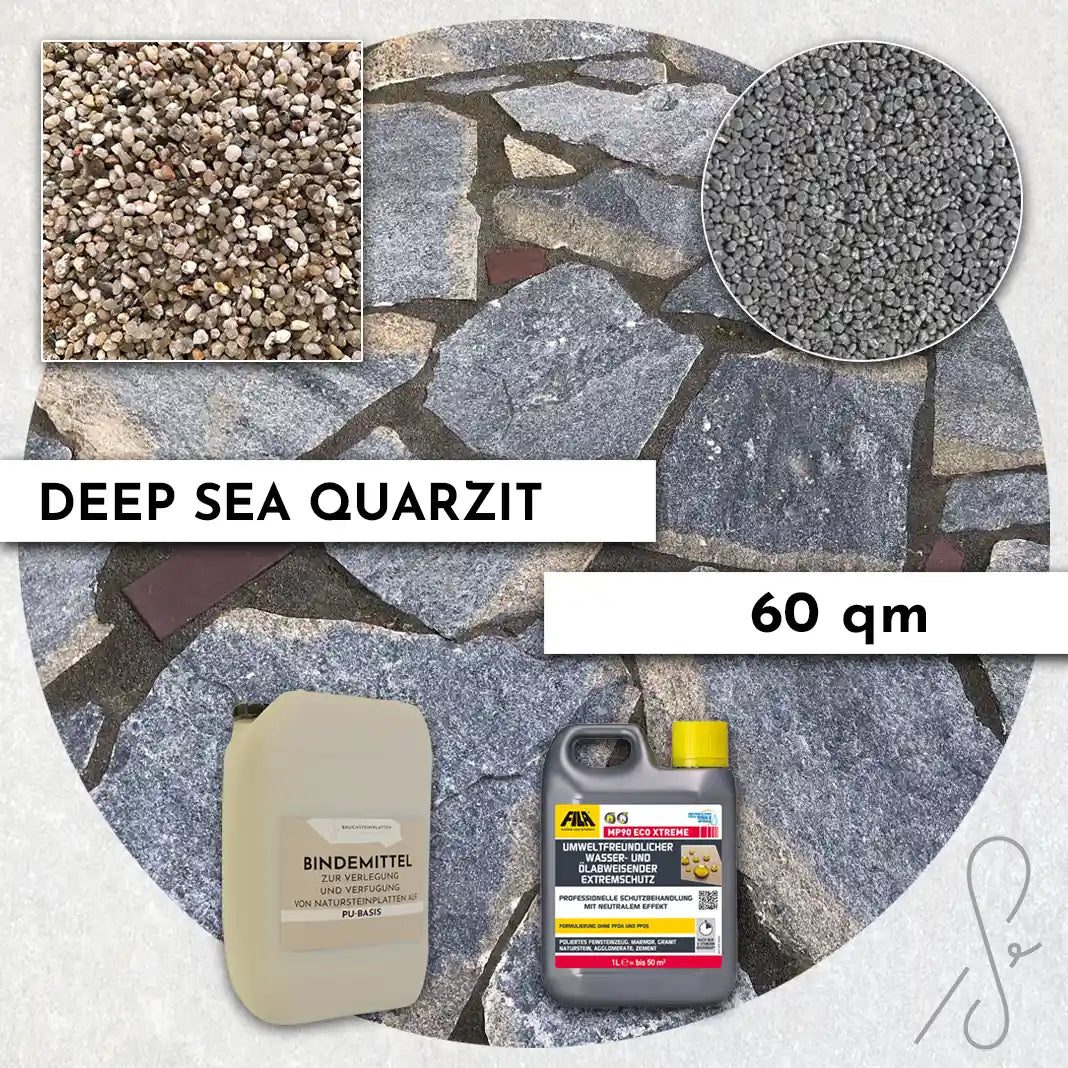 60 m² COMPRESA terraspakket met Deep Sea kwartsiettegels