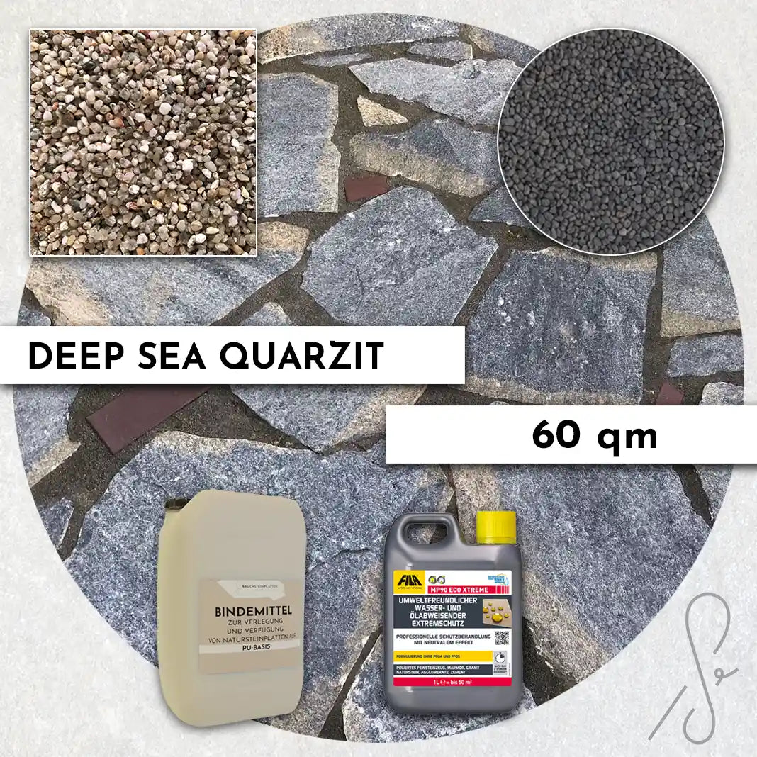 60 m² COMPRESA terraspakket met Deep Sea kwartsiettegels